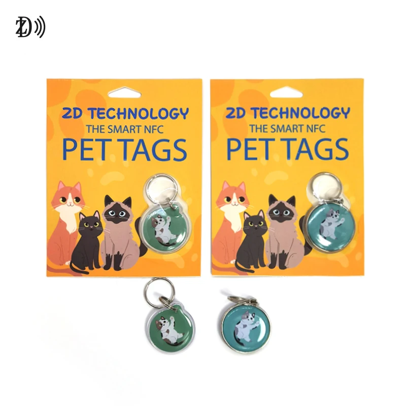 RFID Epoxy Pet Anti-lost Tag NFC Unique ID And QR Code NTAG 213 Hang tag Keychain For pet