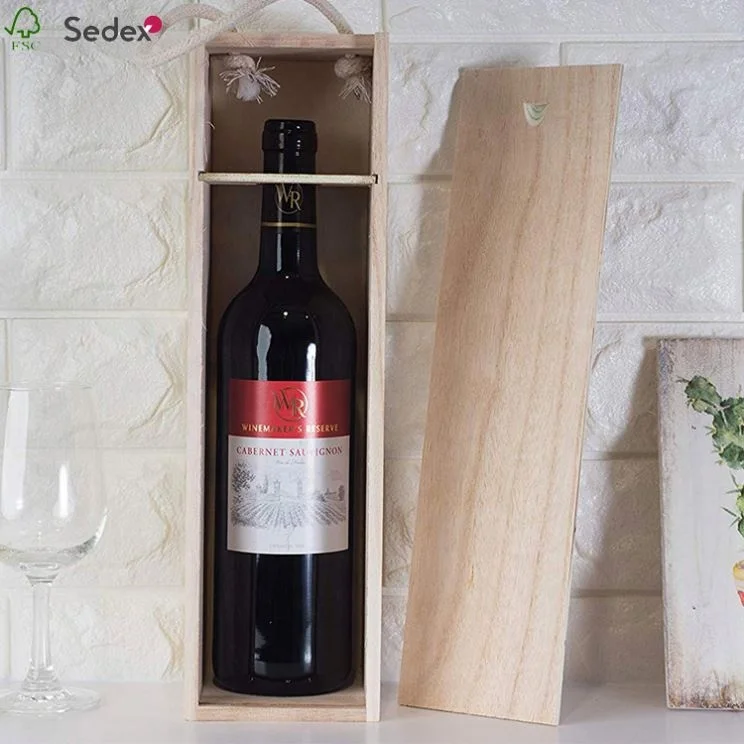 
Hot Sale Good Quality Single Bottle Wine Wooden Box With Angled Lid 