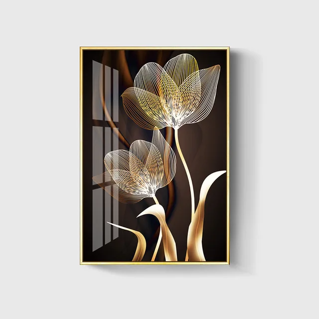 northern europe abstract black gold flower paintings modern living room wall painting home decoration murals