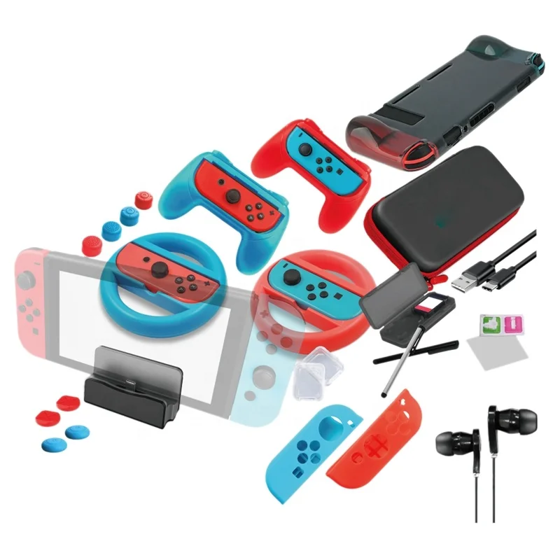 
Hot Sale 36 in 1 Set Steering Wheel Tempered Film Game Card Box Type-C Cable Earphone Joystick Cover For Nintendo Switch & Swit 