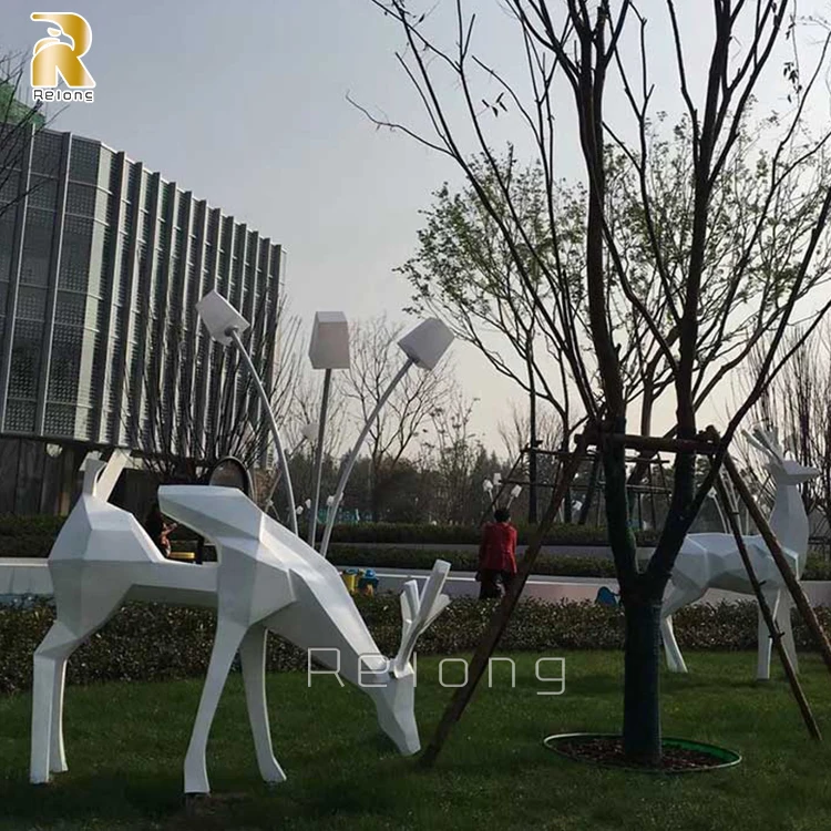 Outdoor Life Size Modern Metal Animal Stainless Steel Deer Sculpture Statue