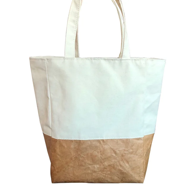Custom Logo Washable TYVEK Kraft Paper Shopping Bag Grocery Reusable Duffle Coated bag
