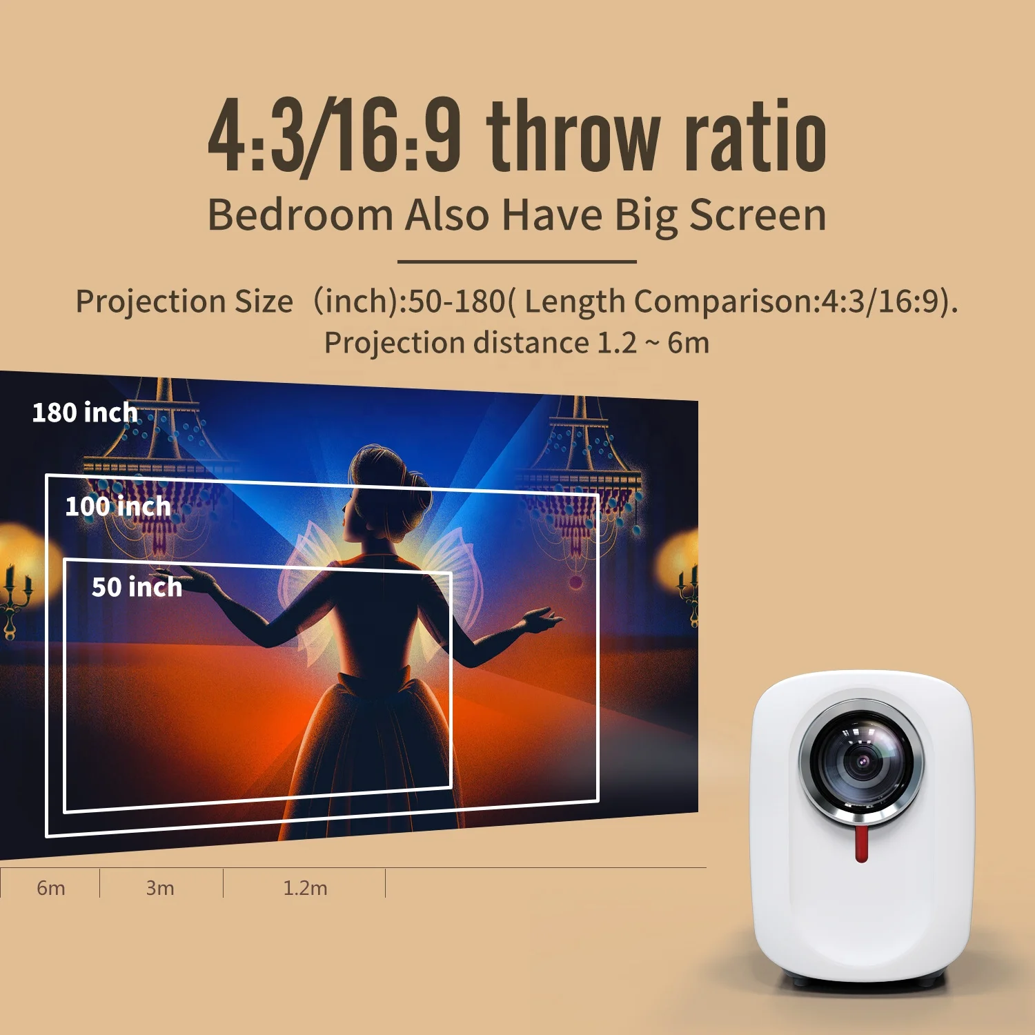 LED 1080P Portable Android 9.0 Video Projector for home or office