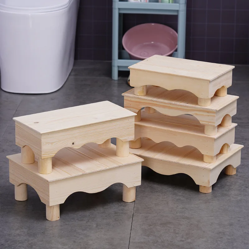 Traditional Foot Solid Wood Office Ottoman Child Floor Mat High Heightened Platform Toilet Bathroom Wooden Bench Bamboo Stool