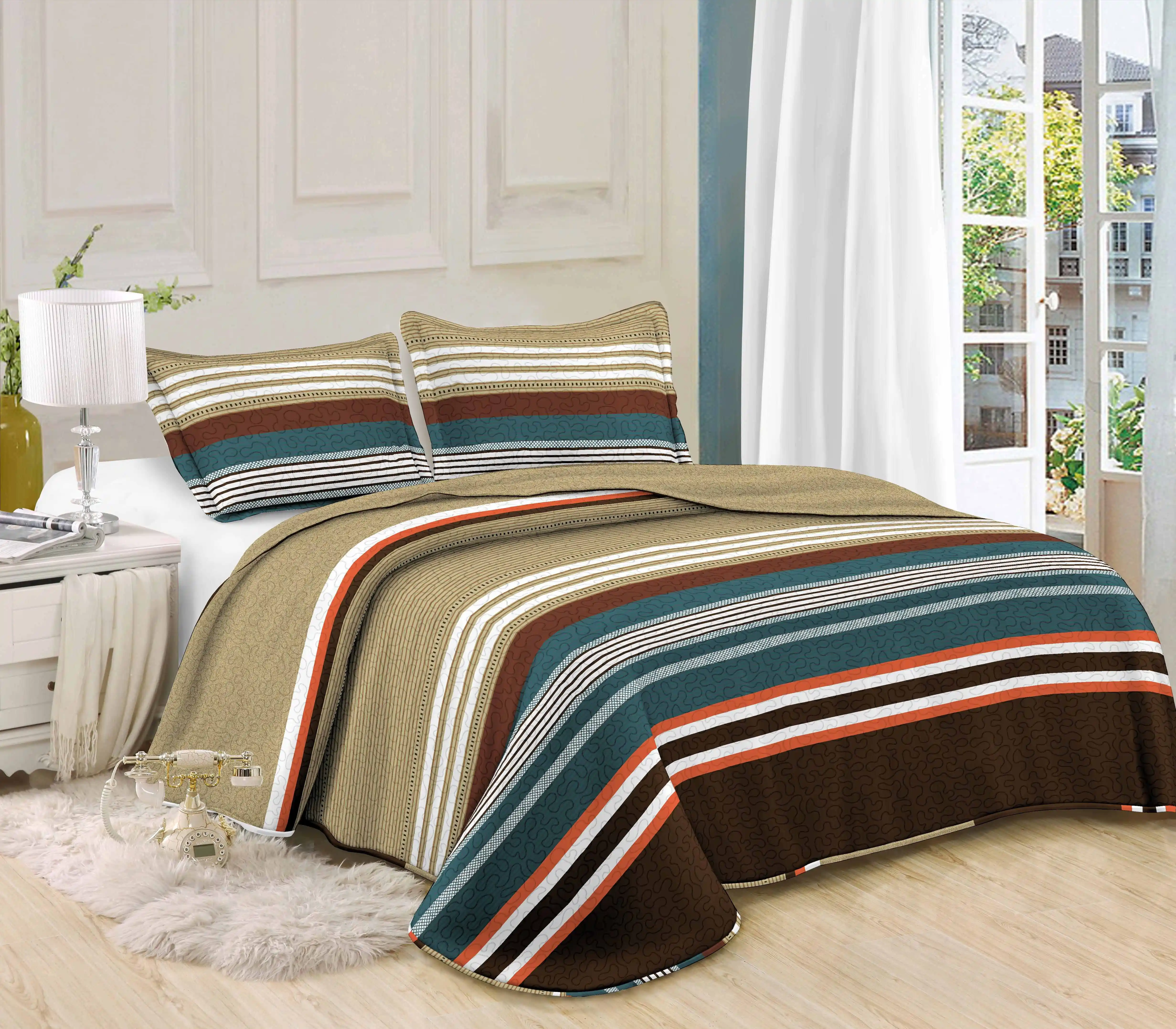 Hot Sale Factory Supply Printed Ultrasonic Coverlet Patchwork Embossed Microfiber Luxury Quilted Set Bedspread