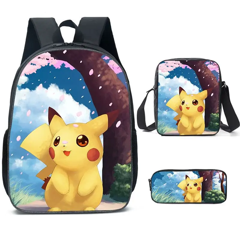 Mouse Pikachu Bag Backpack Student School Bag for Girl Boys Bookbag Children Custom Satchel School 3Pcs Set Backpack