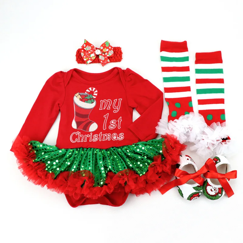My 1st Christmas Costume Baby Rompers Tutu Dress Infant Newborn Jumpsuit Baby Costumes 0 to 18 Months Headband+Dress+Socks+Shoes