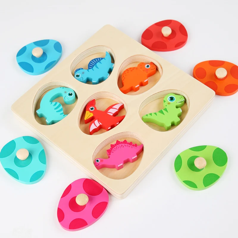 Montessori Wooden Puzzle Dinosaur Egg Multi-layer Puzzle Early Education Puzzle Cartoon Animal Hand Scratching Board For Kids