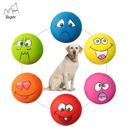 Wholesale Low MOQ Colorful New Patterns Natural Rubber Smile Face Dog Squeaky Toys,Dog Soft Toy Squeaker Ball