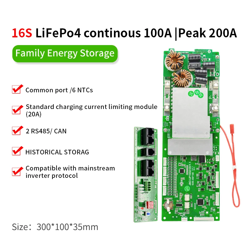 JiaBaiDa ESS smart bms 15s li-ion 16s 48V  100a 200a energy storage lifepo4 battery bms RS485/CAN/buzzer/LCD