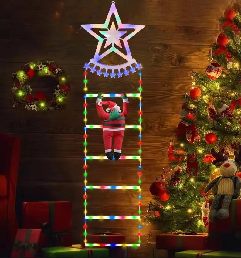 Christmas Decorative Ladder Lights with Santa Claus for Indoor Outdoor Xmas Tree Decoration LED Christmas Lights