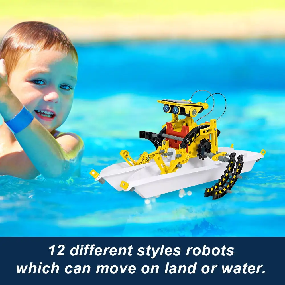 
STEM 12-in-1 Education Solar Robot Toys DIY Building Science Experiment Kit for Kids 2 in 1 Sun Or Battery Powered 