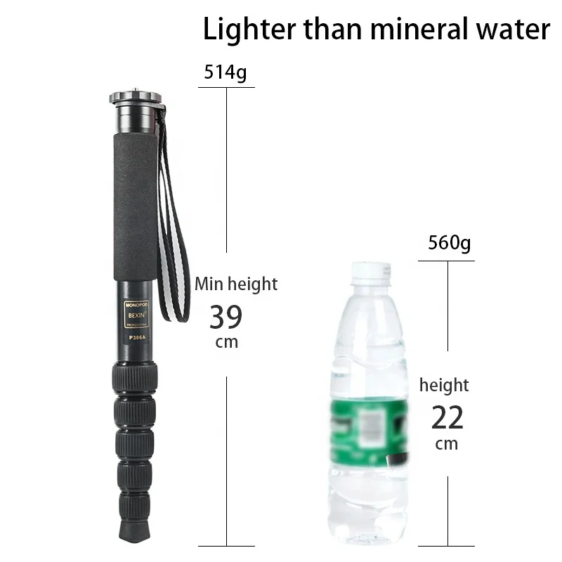 BEXIN Aluminum Lightweight Portable Monopod Triangle Brace Extension Pole Travel Hiking Stick for Camera Head Phone Clip Compass