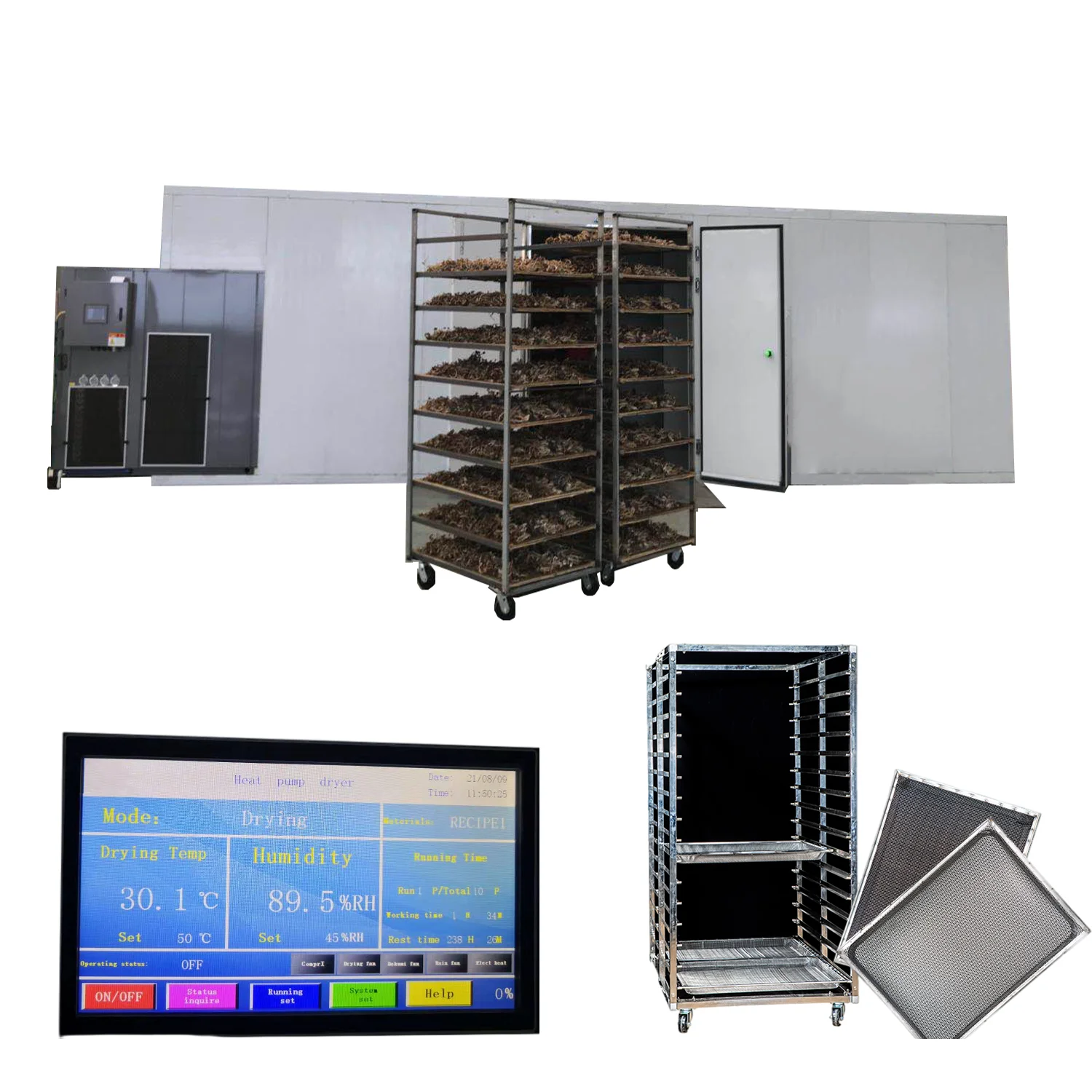 2 - 5 Ton Vegetable Spice Fruit Fish Heat Pump Dryer with 544 Stainless steel Trays