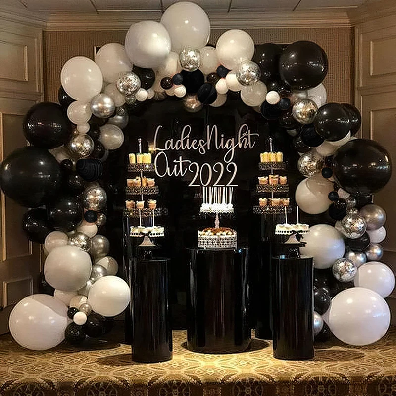 Black White Metallic Silver Balloon Garland Arch Kit for Wedding Proposal Bride Shower Garden Decor Birthday Party Decoration