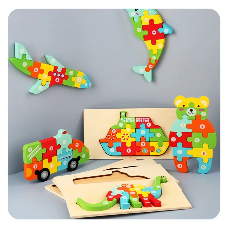 Kids Wooden Puzzle Building Block Toys 3d Wooden Puzzle Baby Wood Anima Jigsaw Puzzles Toys For Child