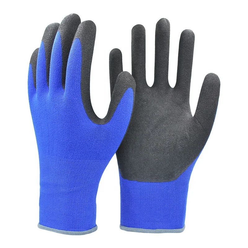 Mechanic blue 15G polyester sandy Nitrile coated Working construction Gloves