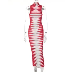 Y2K Popular New High Neck Print Sleeveless elegant Long Maxi Dresses 2022