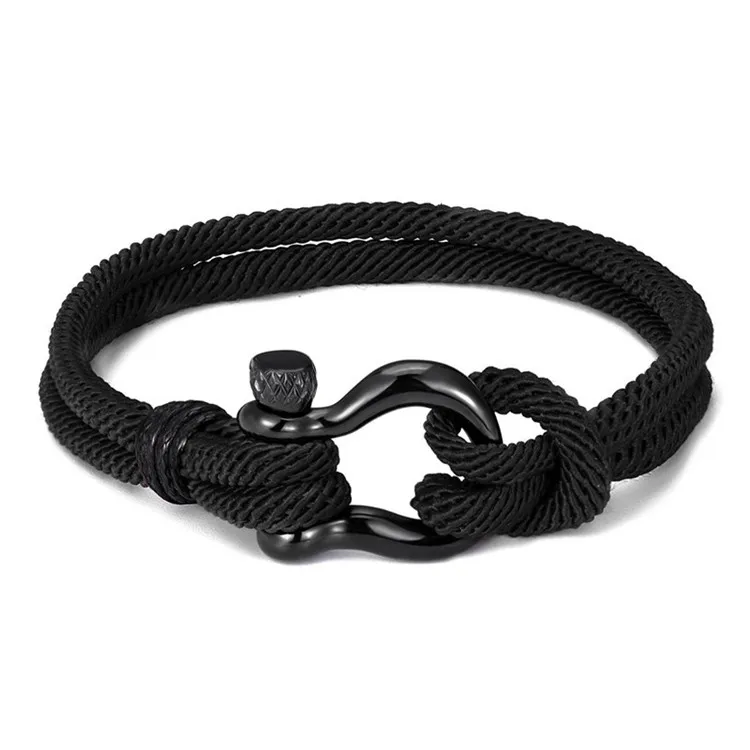 Handmade stainless steel d Shackle Nylon Woven Bracelet European Screw Off Ends Shackle Rope Bracelet
