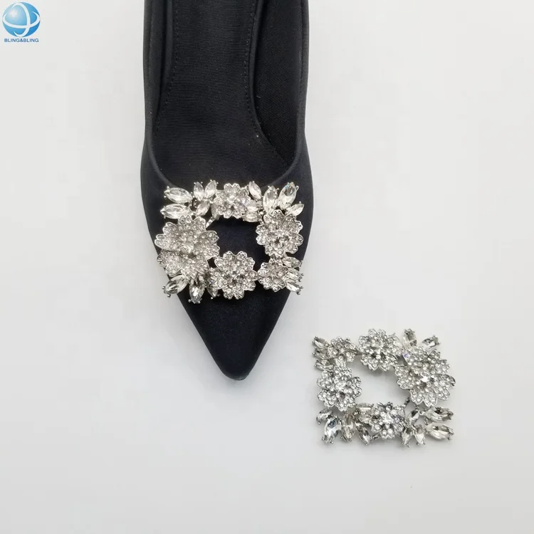 Elegant Silver Plated Square Rhinestone Shoe Clips Buckles Decorations for Bridal Wedding