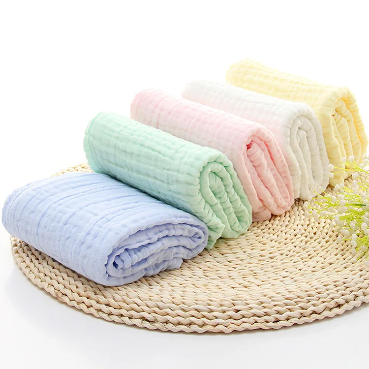 Baby Solid Colors Absorbent Towel Quilt 100% Cotton Gauze 6 Layer Muslin Swaddle Blanket