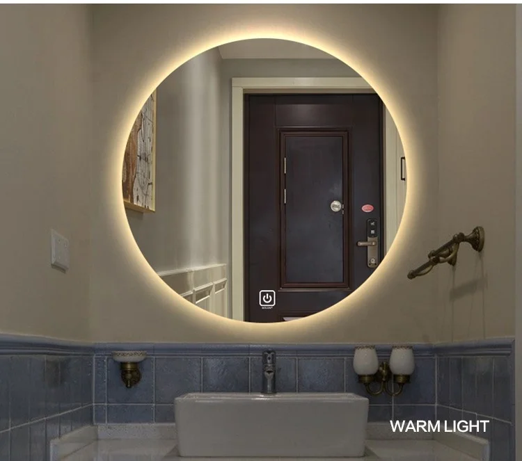 Горячие продукты, оптовая продажа, умное круглое настенное зеркало для отеля, светодиодное зеркало с сенсорным экраном