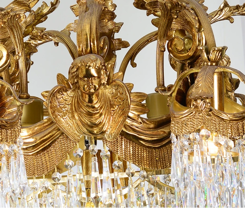 French All-Copper Lamp European-Style Retro for Villa Duplex Living Room Dining Room Bedroom Palace with LED Light Source