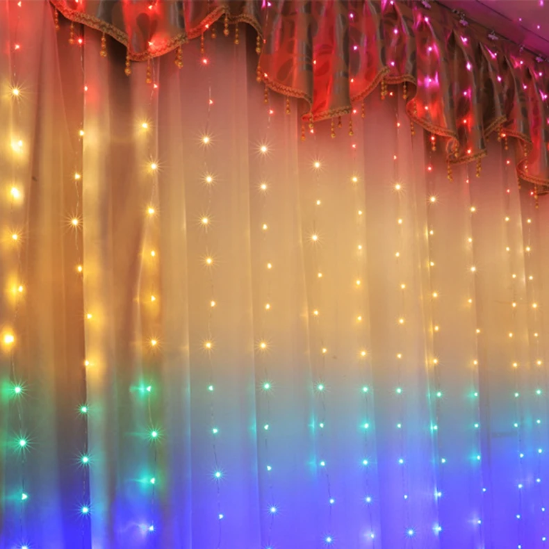 LED Rainbow Curtain Lights USB Remote Control Multi-Function String Lights Bedroom Background Copper Wire Curtain Light String