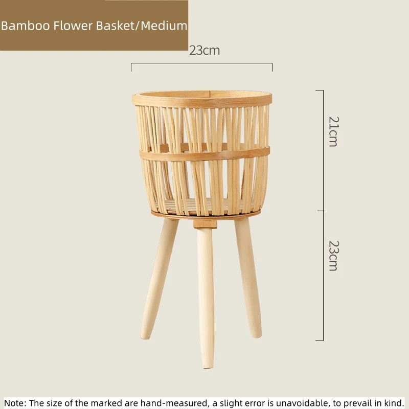 Handmade Natural Rattan Basket Woven Plant Stand with Wooden Legs Wholesale Weave Bamboo Flower Pot Planter for Floor Use