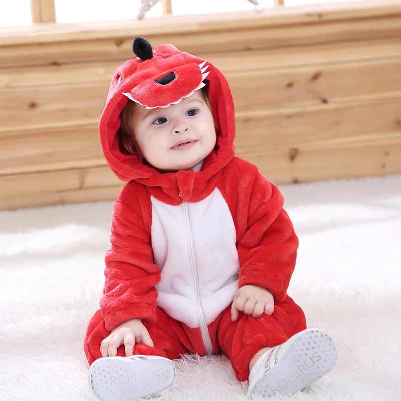 Halloween Dress Up Romper 3D Cartoon Animal Hooded Onesie Winter Flannel Baby Animal Rompers