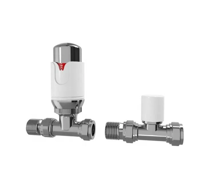 White head Thermostatic Straight Towel Radiator Valves 15mm Central Heating