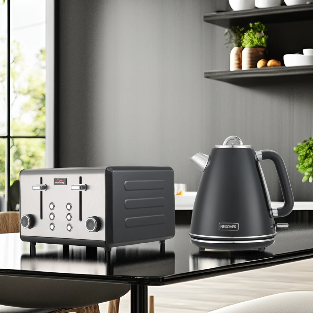High Grade Retro Breakfast Sets Home Appliance Stainless Steel Electric Kettle and Toaster Set