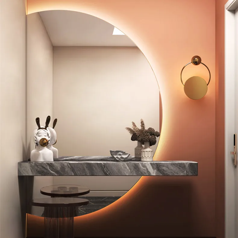 High quality half moon shape backlit LED  mirror Decorative Wall Mirror for hotel home decor