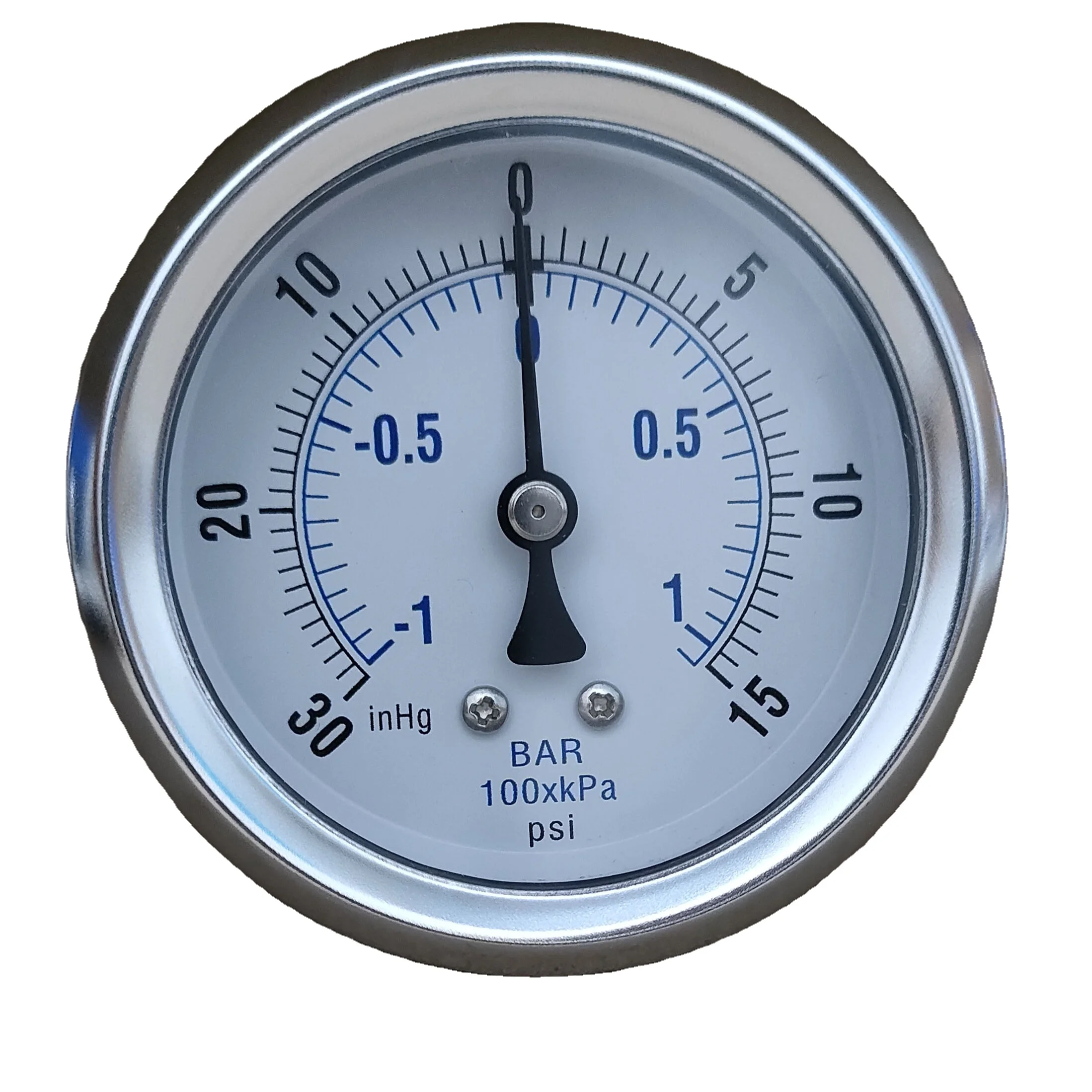 Professional Made 2018 hot sell 63mm-30HG-15PSI U-shaped clamp installation back bourdon tube pressure gauge