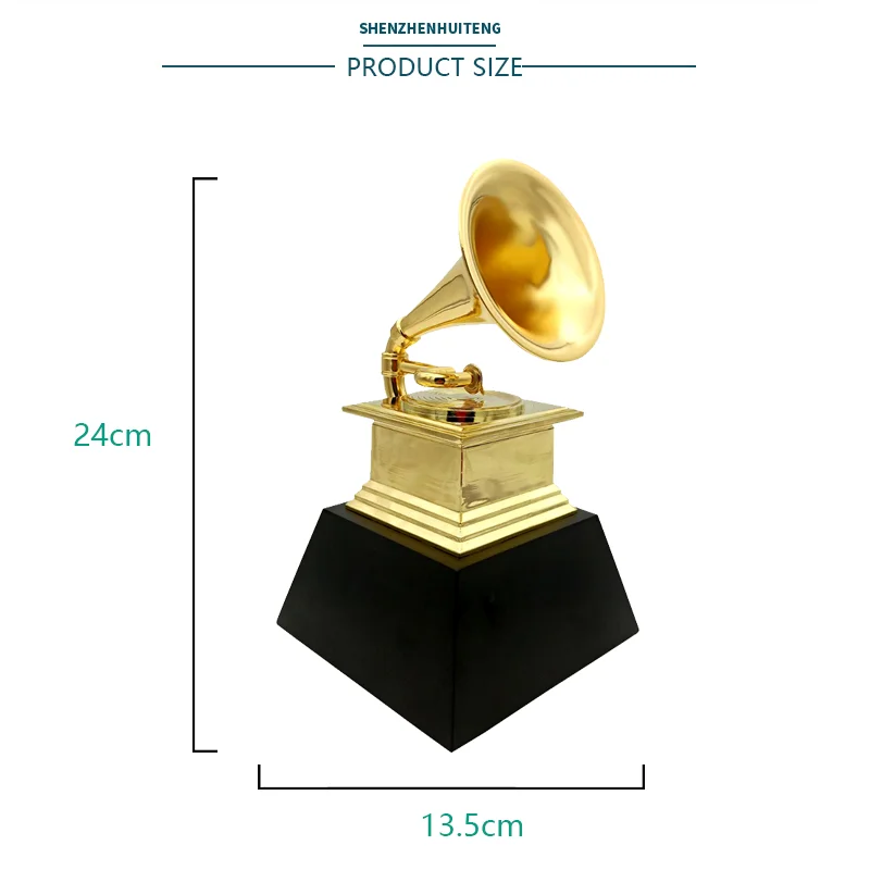 Best sale golden  zinc alloy black crystal base music metal radio trophy customized  grammy award trophy