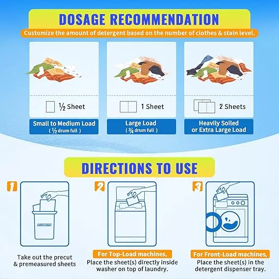 Fresh Linen Scent Washing Detergent Strips, Compact Lightweight Liquidless Eco-Friendly Hypoallergenic Portable Soap Sheets