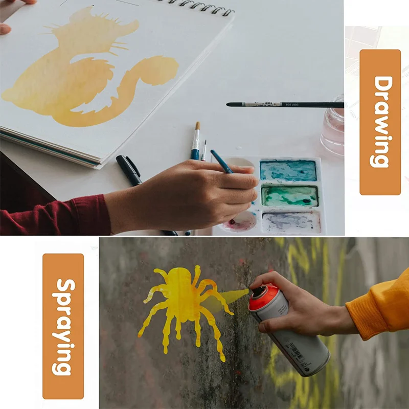 Happy Halloween/Trick or Treat/Spider Web/Skull/Bats/Cat/Ghost Painting Stencils for Halloween Decorations