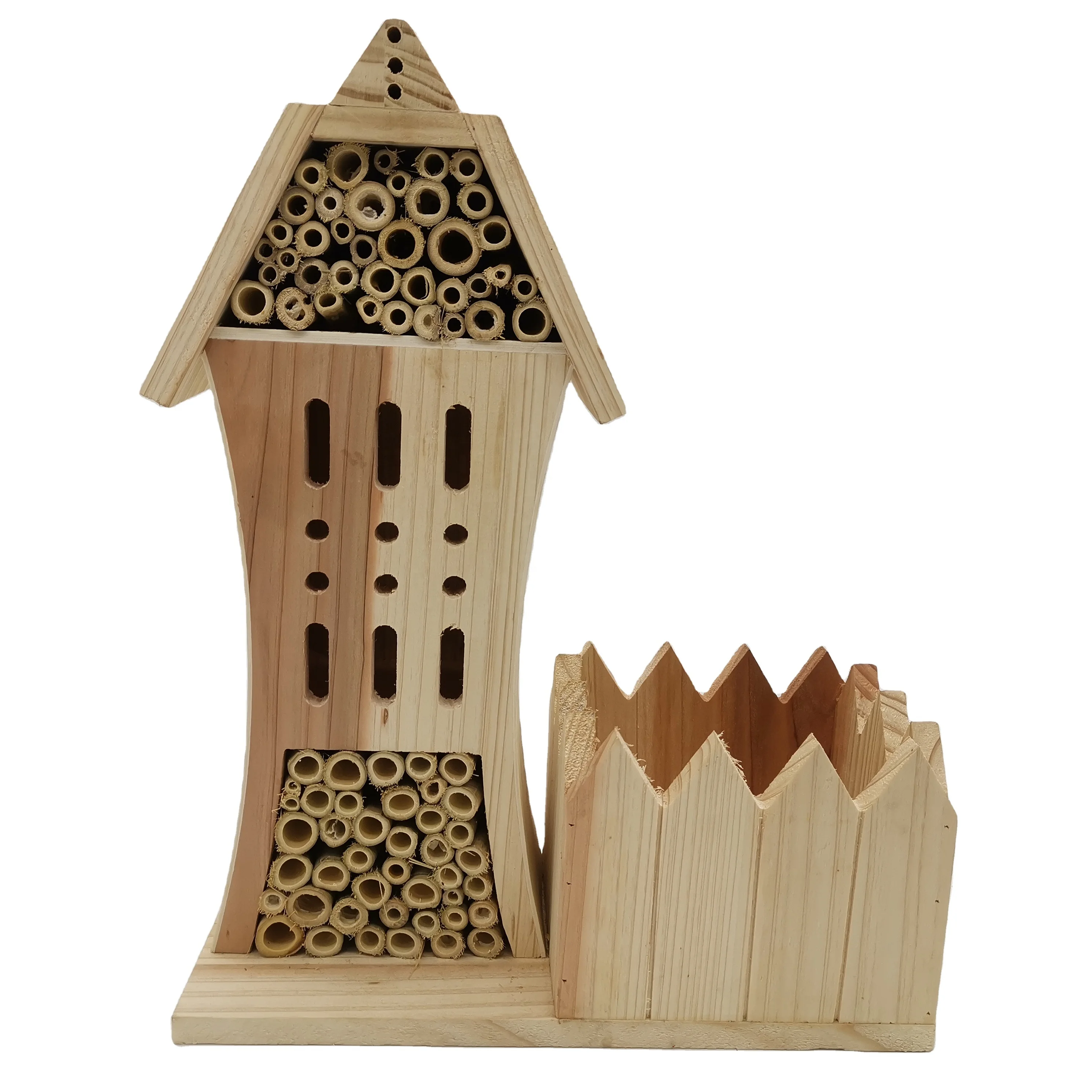 Insect House with Stakes Extra Large Wooden Bug Hotel Bee, Butterfly, Ladybug Natural Box Habitat for Garden and Yard