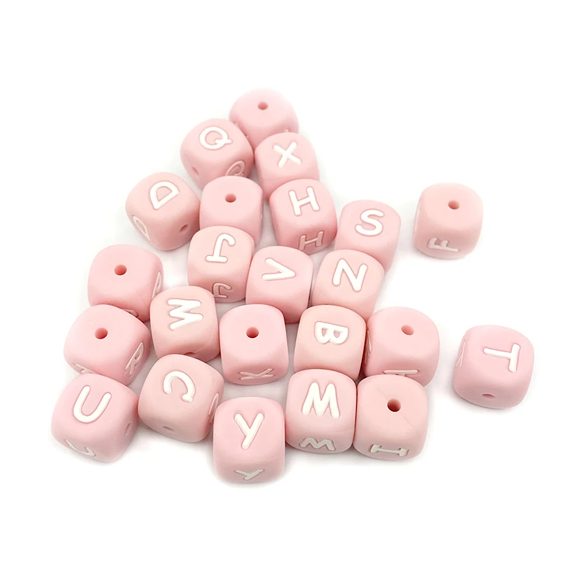 Custom 10mm 12mm Cube 26 Silicon Alphabet Beads Colorful Alphabet Letter Bead
