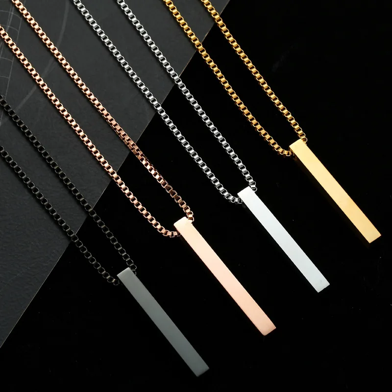 Stainless Steel 3d Engraving Personalized Bar Blank Stamp Custom Made Engraved Diy Square Strip Pendant Necklace