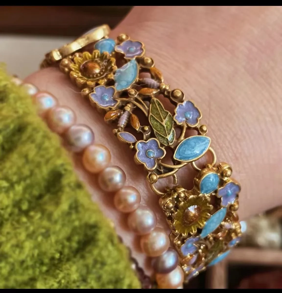 Handmade Vintage Bracelet and Necklace Drip Glaze Enamel Plated Real Gold Flower Garden Collection Fashion Women Jewelry Sets