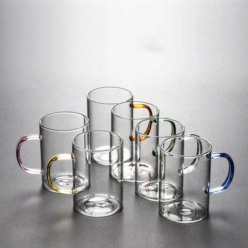 Coffee juice mug wholesale custom simple high borosilicate glass home straight transparent tea office anti-mixing color