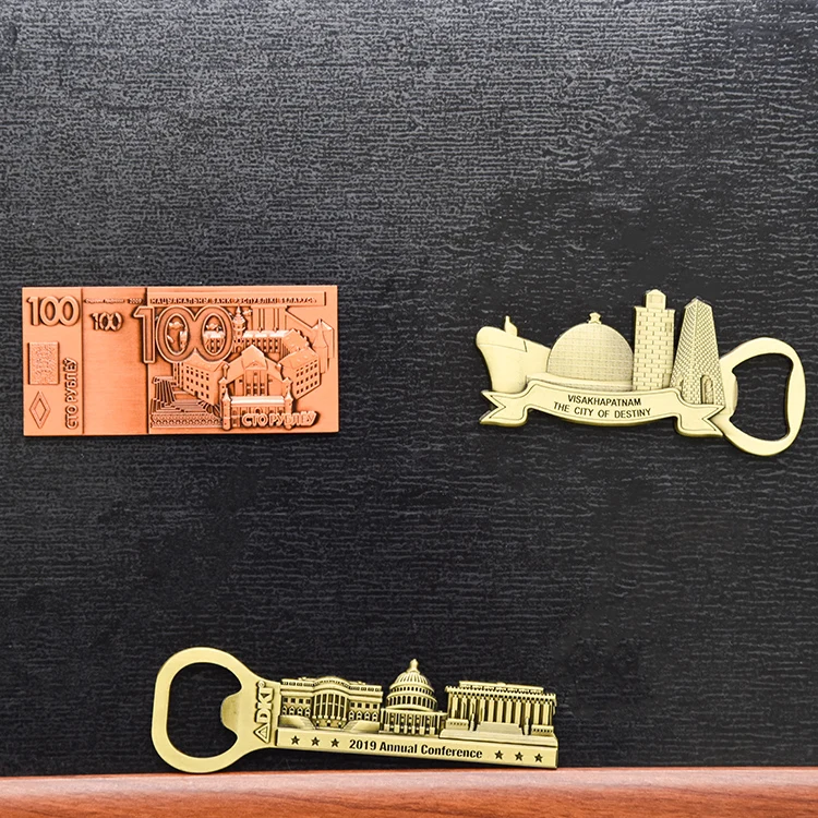 Home decoration promotional gift souvenir antique plating metal 3d fridge magnet with bottle opener