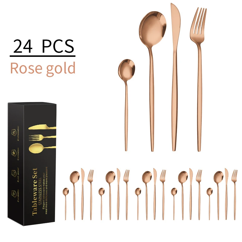 Kitchen luxury silver cutlery set 24pcs stainless steel gold cutlery flatware set