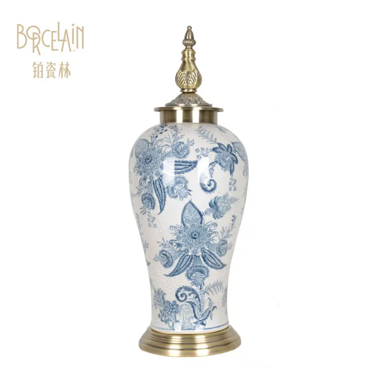 Chinese style blue flower figure antique table ceramics lamp for living room