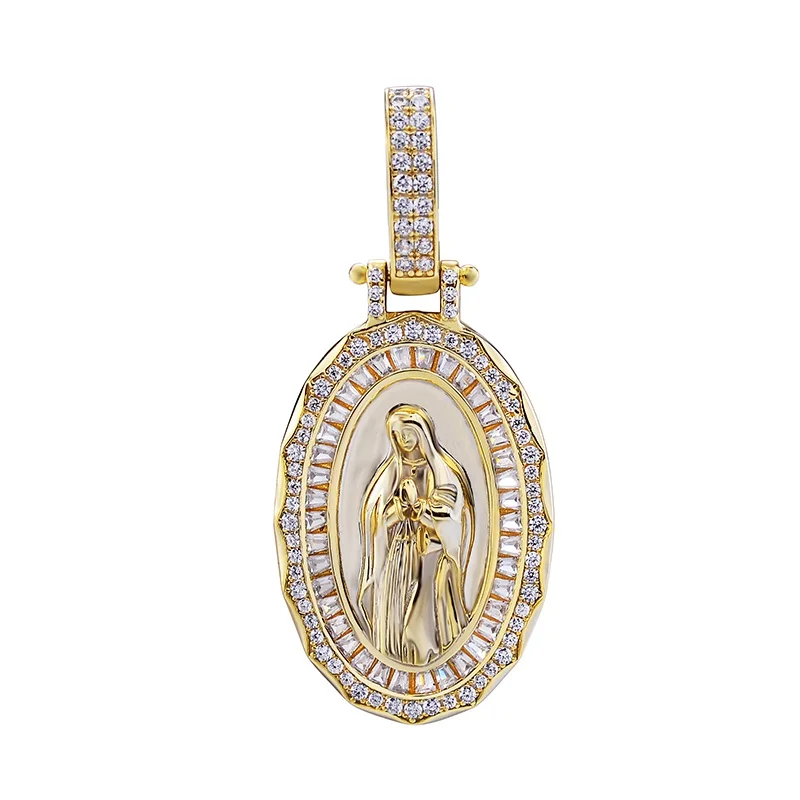 Designer Virgin Mary Necklace Medallion Women Girl Pendant Necklaces Hip Hop Personality Zircon Diamond Religious Jewelry Gift