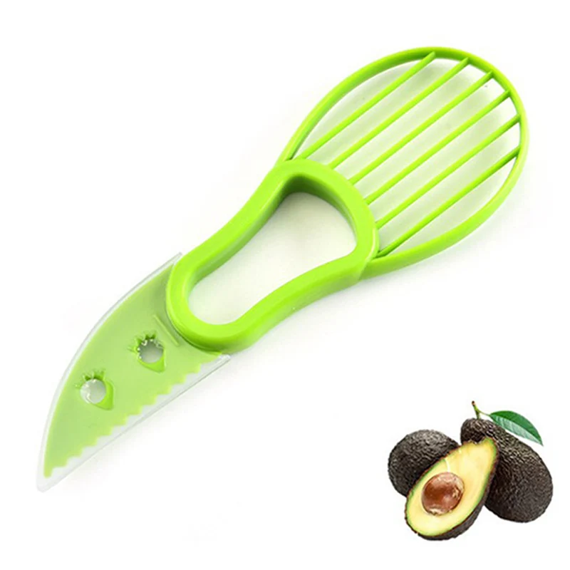Plastic Green 3 in 1 Fruit Corer Slicer Peeler Pitter Knife Cutter Avocado Spoon Gadget Tool