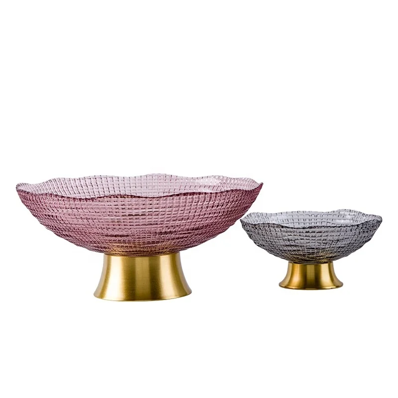 Salad Bowl European Luxury Home Decor Serving Dessert Bowls Pink Snacks Gold Stand Decorative Glass Fruit Bowl