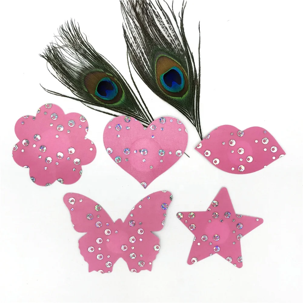Glitter Pink Butterfly Nipple Cover Custom Sequins Lip Nipple Pasties Sexy Body Sticker Pasties