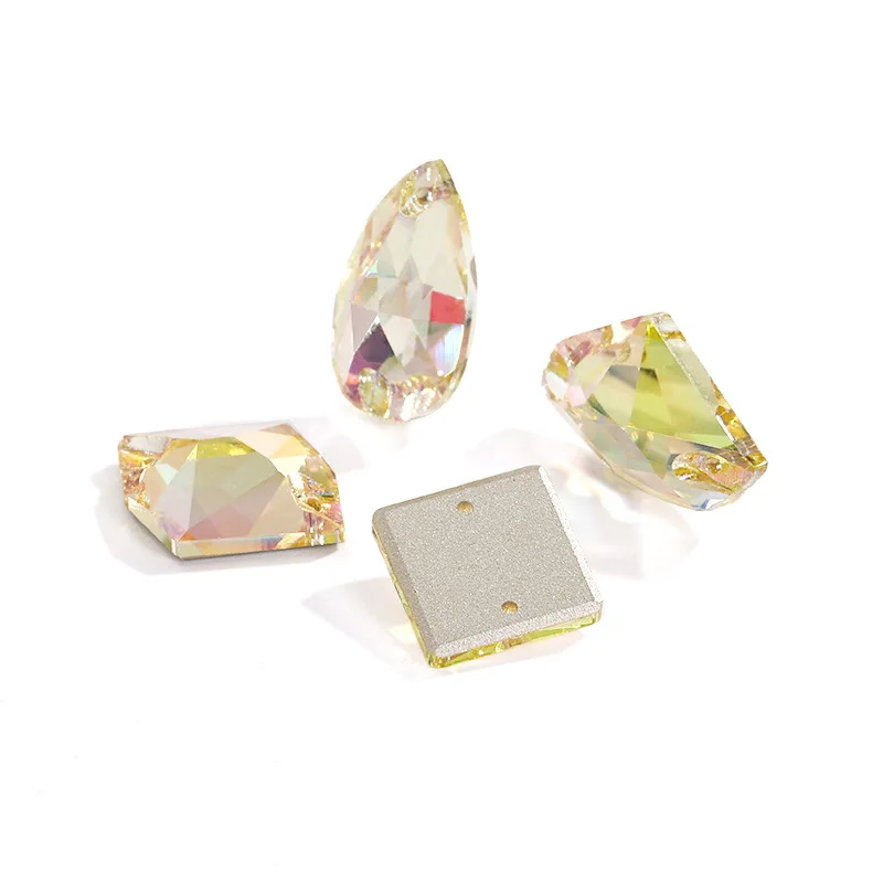 Hand Stitched K9 Crystal Stone Flat Buckle Water Drop & Double Diamond Design Non-Scratch Bright Flash Clothing Shoe Decoration